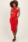 Red Halter Tied Criss-Cross Ribbed Maternity Midi Dress