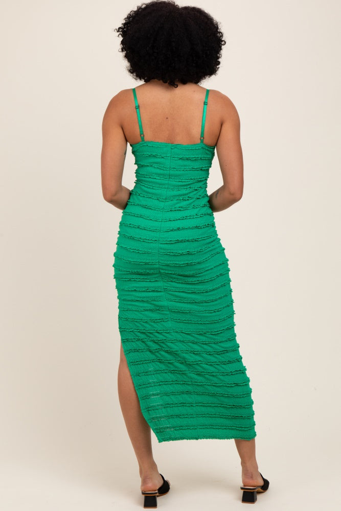 Green Ruffle Tiered Fitted Maxi Dress