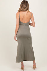Olive Backless Fishtail Sleeveless Maternity Maxi Dress