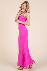 Fuchsia Backless Fishtail Sleeveless Maxi Dress