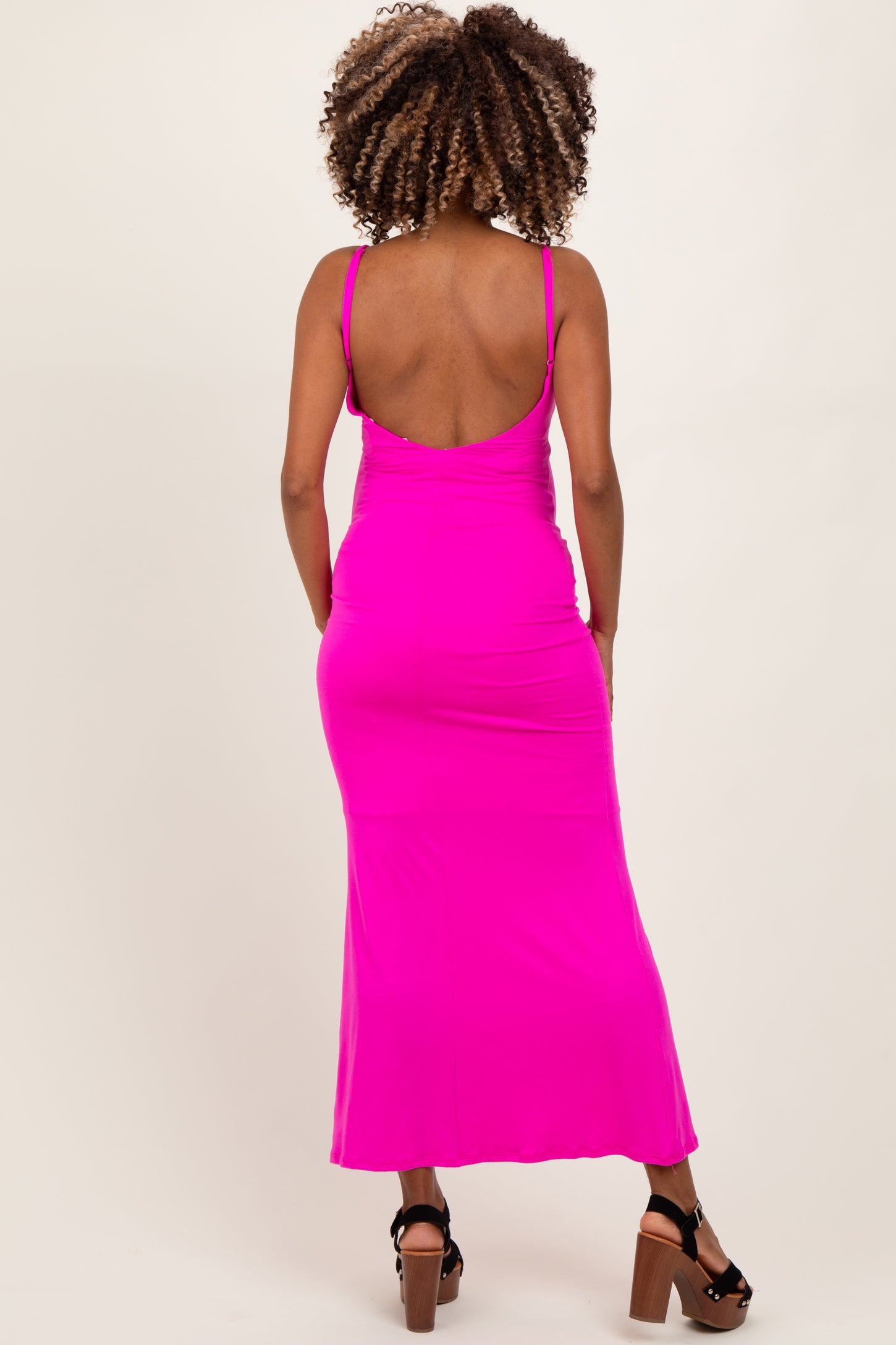 Fuchsia Backless Fishtail Sleeveless Maternity Maxi Dress