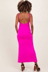 Fuchsia Backless Fishtail Sleeveless Maternity Maxi Dress