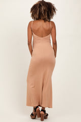 Beige Backless Fishtail Sleeveless Maternity Maxi Dress