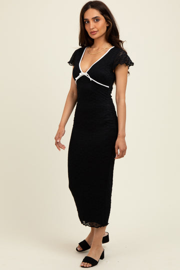 Black Lace Contrast Fitted Midi Dress