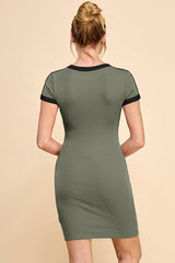 Olive/Black Color Blocked Mini Dress