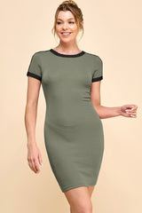 Olive/Black Color Blocked Mini Dress