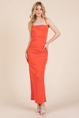 Orange Ruched Double Layered Maxi Dress