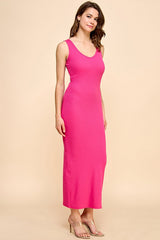 Fuchsia V-Neck Tank Maxi Dress