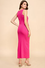 Fuchsia V-Neck Tank Maxi Dress