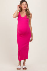 Fuchsia V-Neck Tank Maternity Maxi Dress