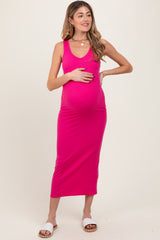 Fuchsia V-Neck Tank Maternity Maxi Dress
