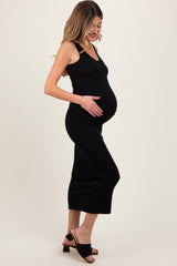 Black V-Neck Tank Maternity Maxi Dress