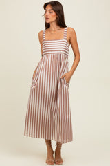 Mocha Striped Sleeveless Midi Dress