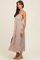 Mocha Striped Sleeveless Midi Dress