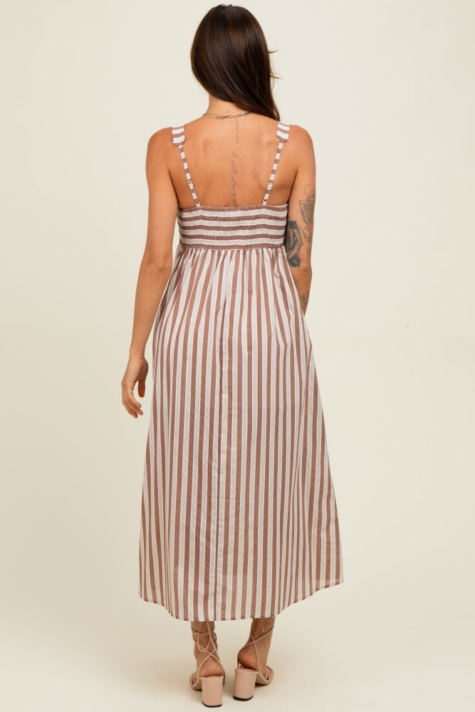 Mocha Striped Sleeveless Midi Dress