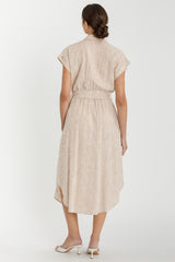 Brown Striped Sash Tie Midi Shirt Dress