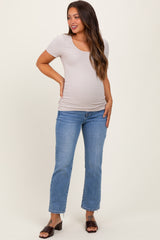 Blue Fringe Hem Ankle Straight Leg Maternity Jeans