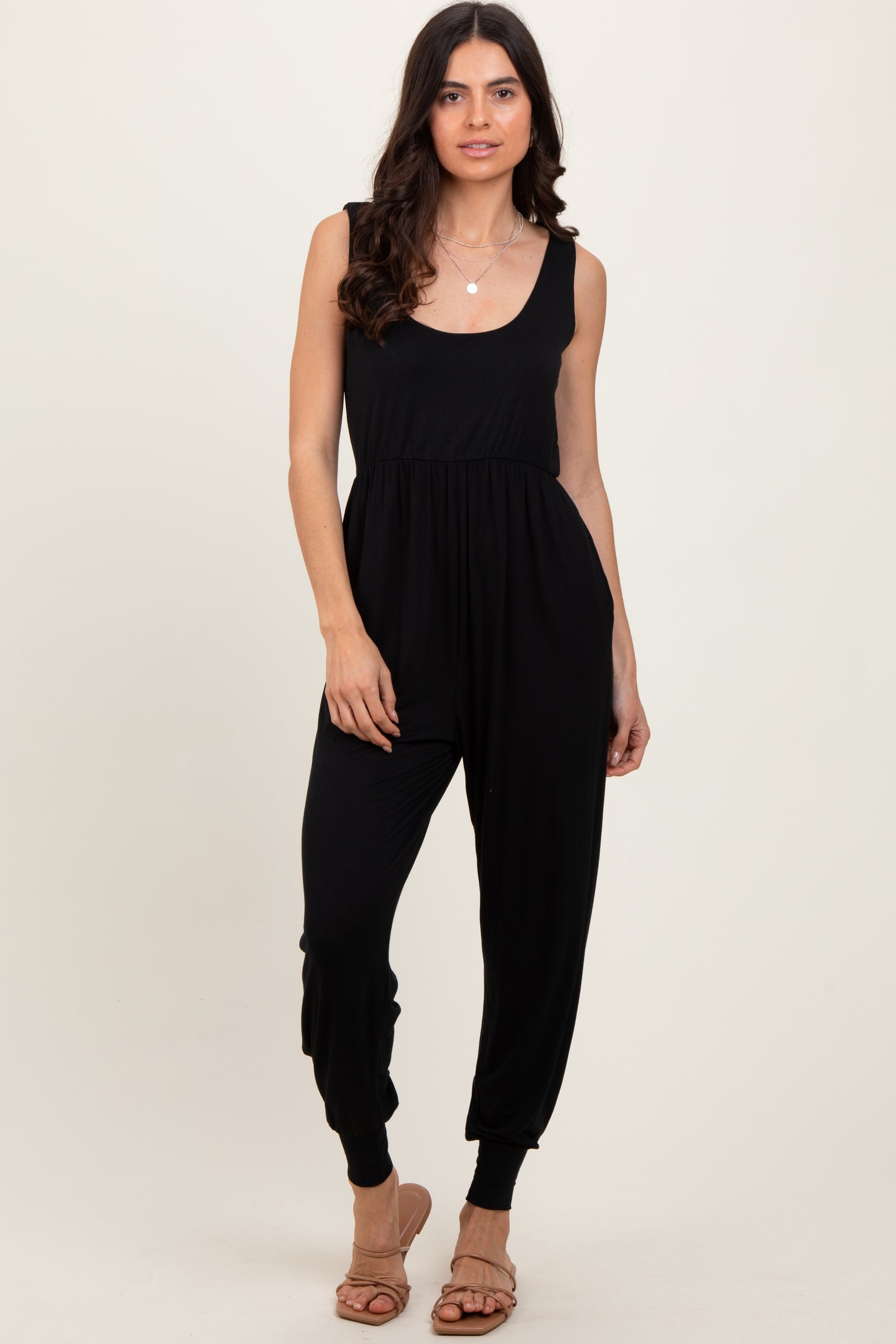 Black Scoop Neck Sleeveless Jogger Jumpsuit