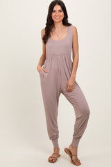 Mocha Scoop Neck Sleeveless Jogger Jumpsuit