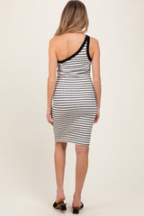 Cream/Black One Shoulder Striped Maternity Bodycon Knit Dress