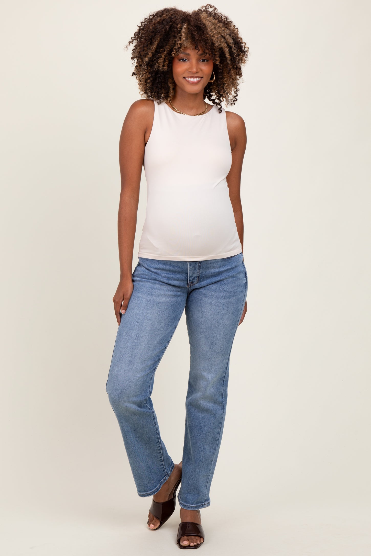 Blue Ankle Straight Leg Maternity Jeans