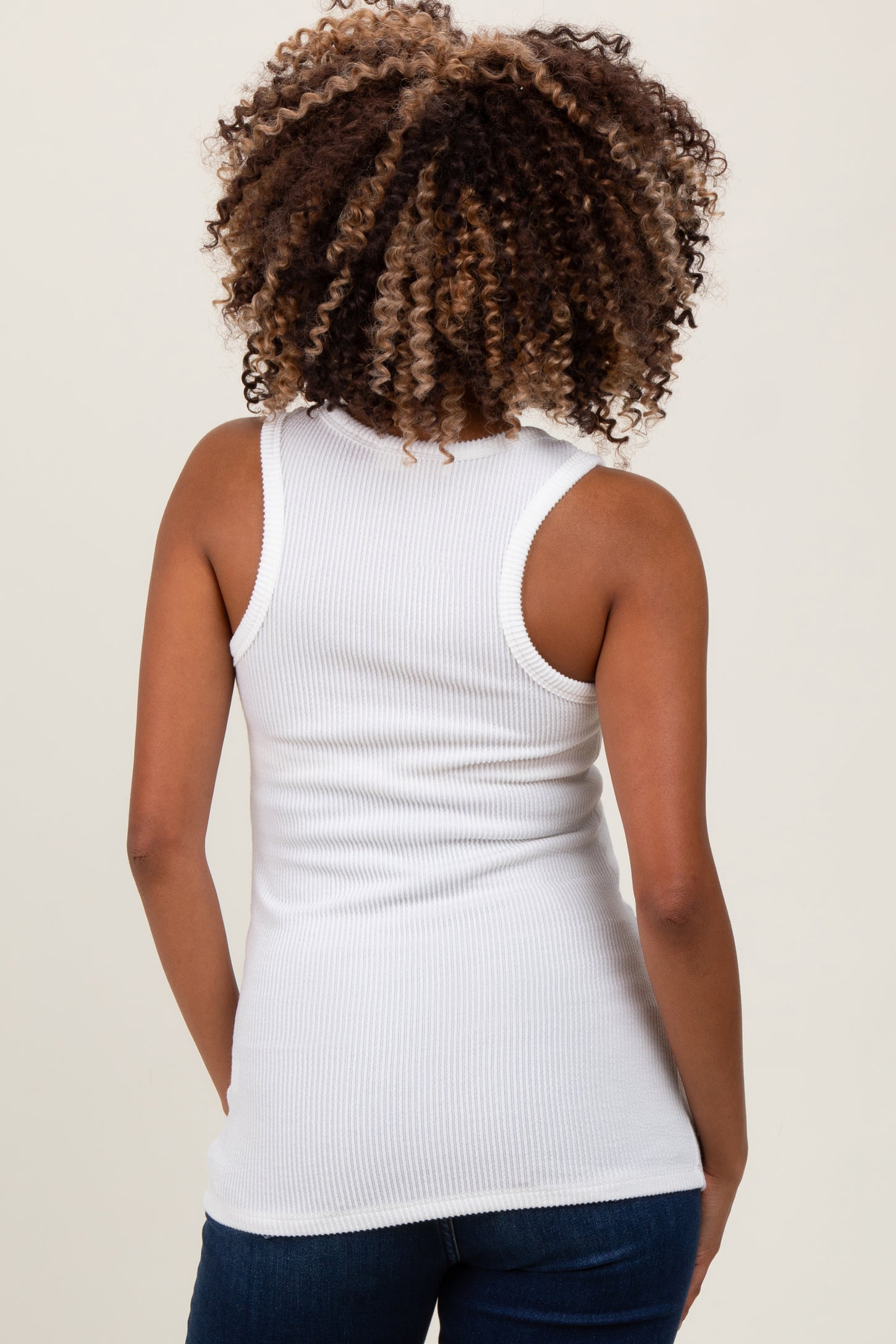 Ivory Ribbed Scoop Neck Maternity Racerback Tank Top