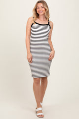 Cream/Black Striped Sleeveless Maternity Bodycon Knit Dress