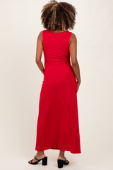 Red Gathered Waist Sleeveless Maternity Maxi Dress