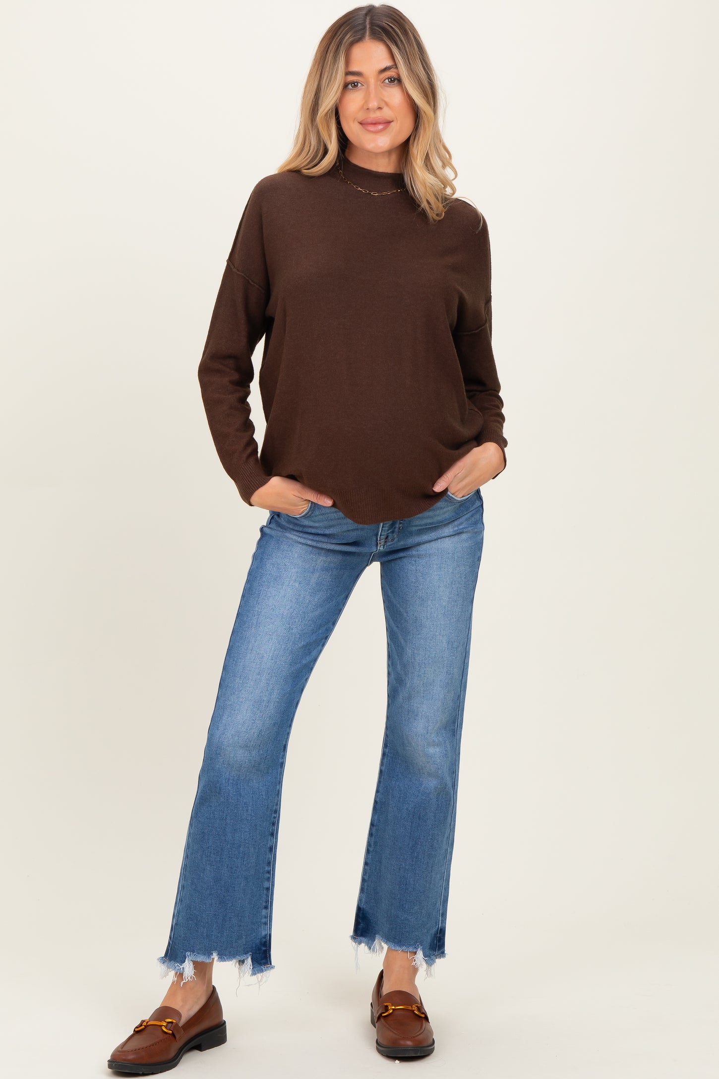 Blue Fray Hem Cropped Flare Maternity Jeans