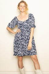 Navy Floral Puff Sleeve Maternity Dress