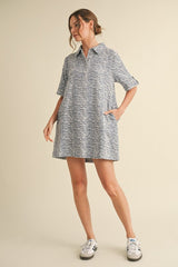 Blue Zebra Print Pocketed Mini Dress