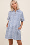 Blue Zebra Print Pocketed Maternity Mini Dress