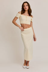 Cream Knit Off Shoulder Crop Top Maxi Skirt Maternity Set