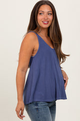 Navy Blue Ribbed V-Neck Flowy Maternity Tank