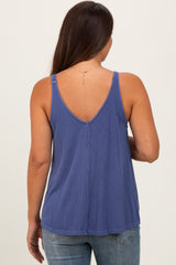 Navy Blue Ribbed V-Neck Flowy Maternity Tank