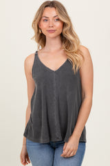Charcoal Ribbed V-Neck Flowy Maternity Tank