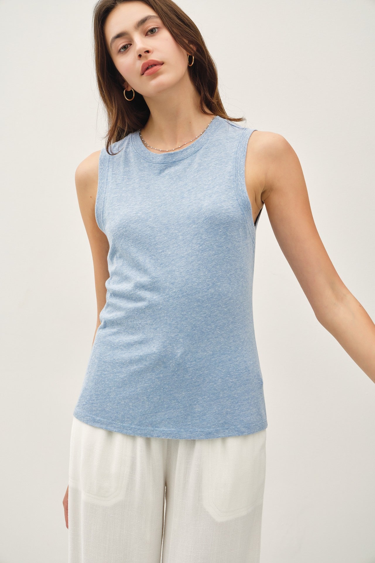 Light Blue Basic Crew Neck Tank