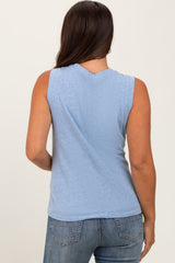 Light Blue Basic Crew Neck Maternity Tank