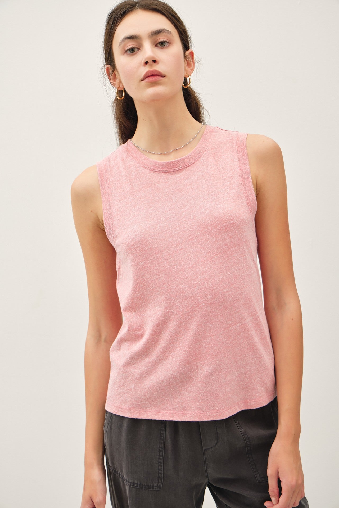 Pink Basic Crew Neck Maternity Tank