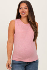 Pink Basic Crew Neck Maternity Tank