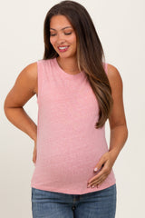 Pink Basic Crew Neck Maternity Tank