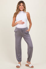 Grey Drawstring Maternity Jogger Pants