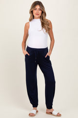 Navy Drawstring Maternity Jogger Pants
