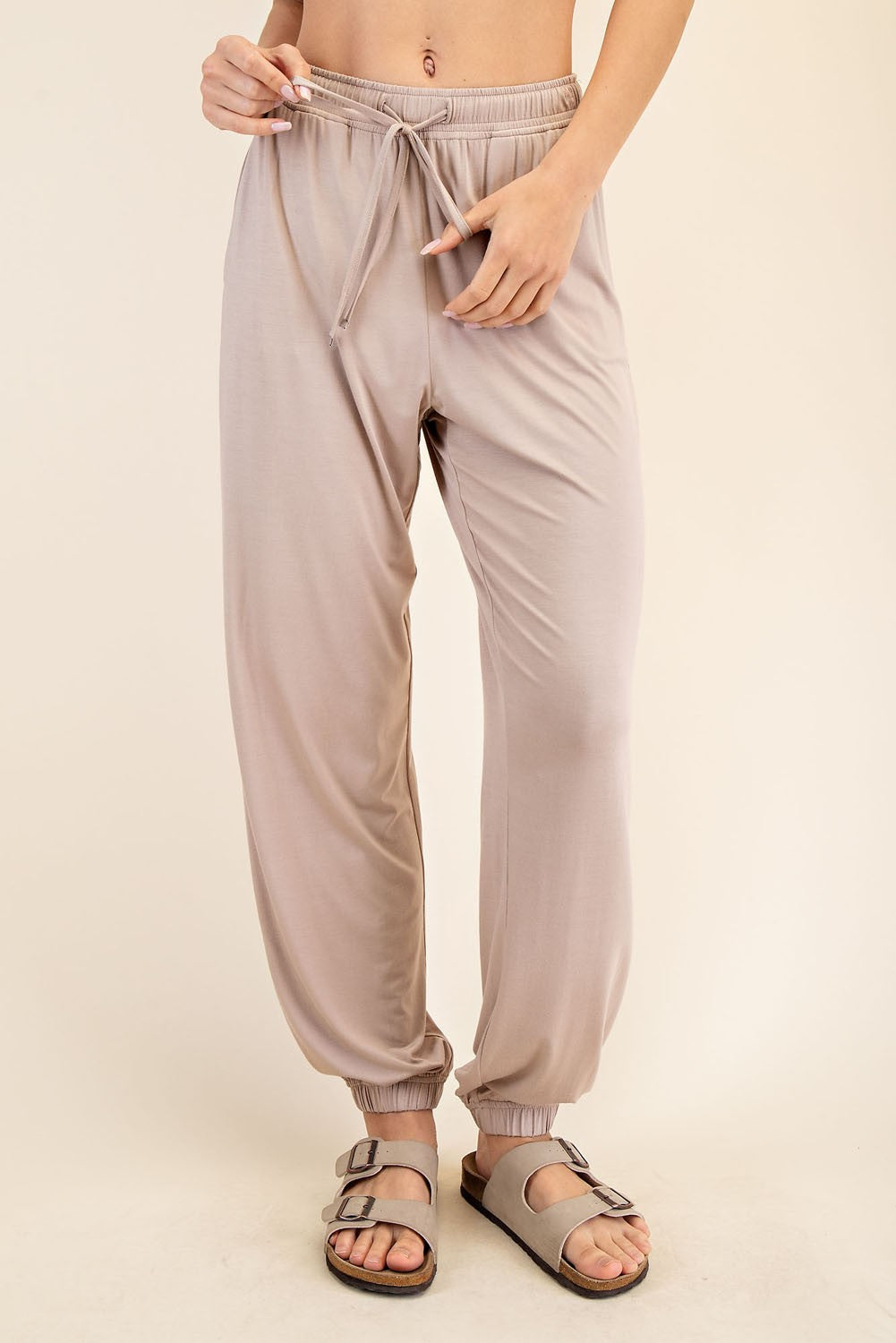 Beige Drawstring Jogger Pants