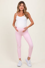 Pink Ribbed Maternity Leggings