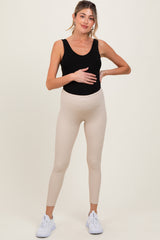 Cream Ribbed Maternity Leggings