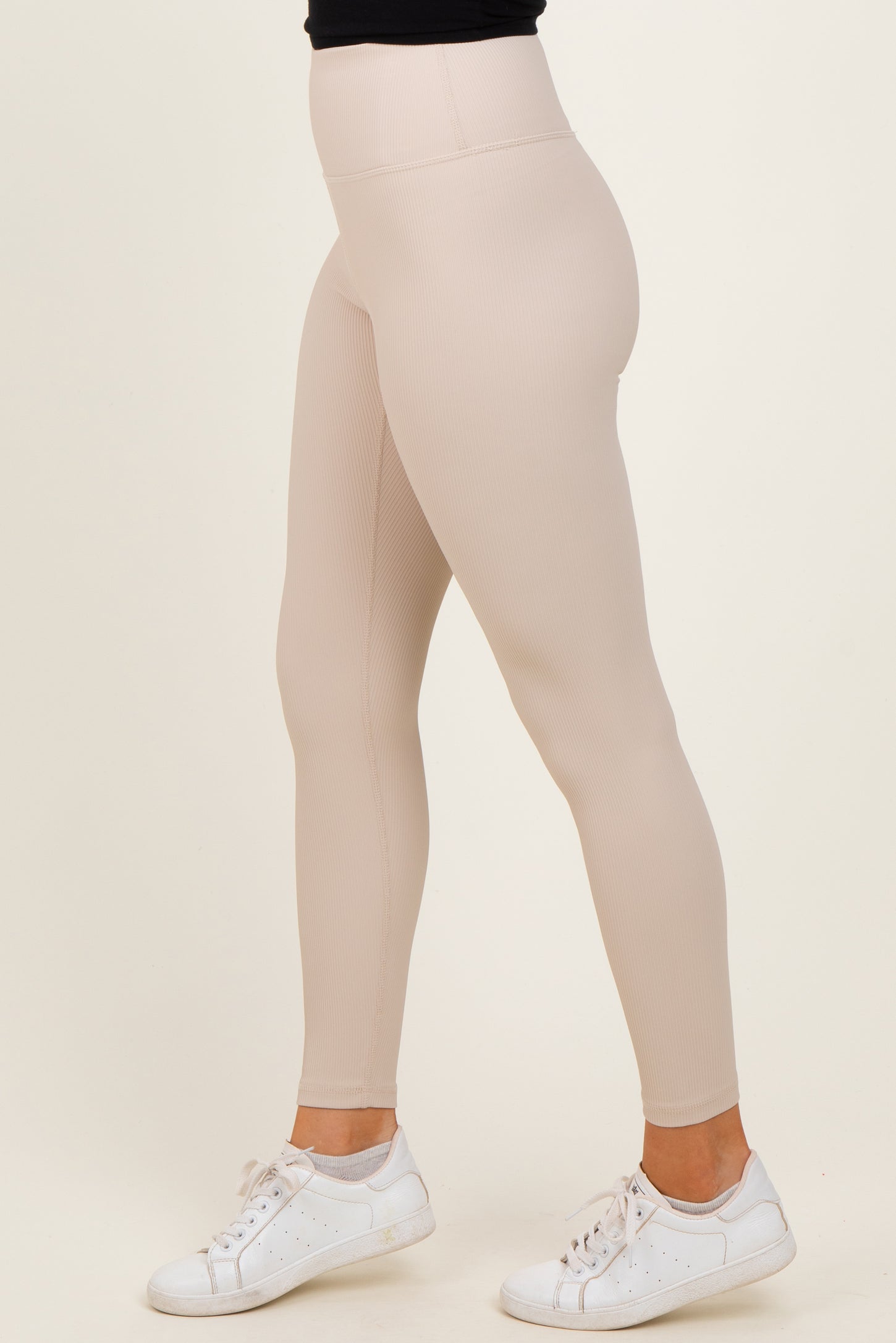Cream Ribbed Leggings