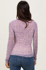 Lavender Ditsy Floral Print Mesh Cabbage Hem Top