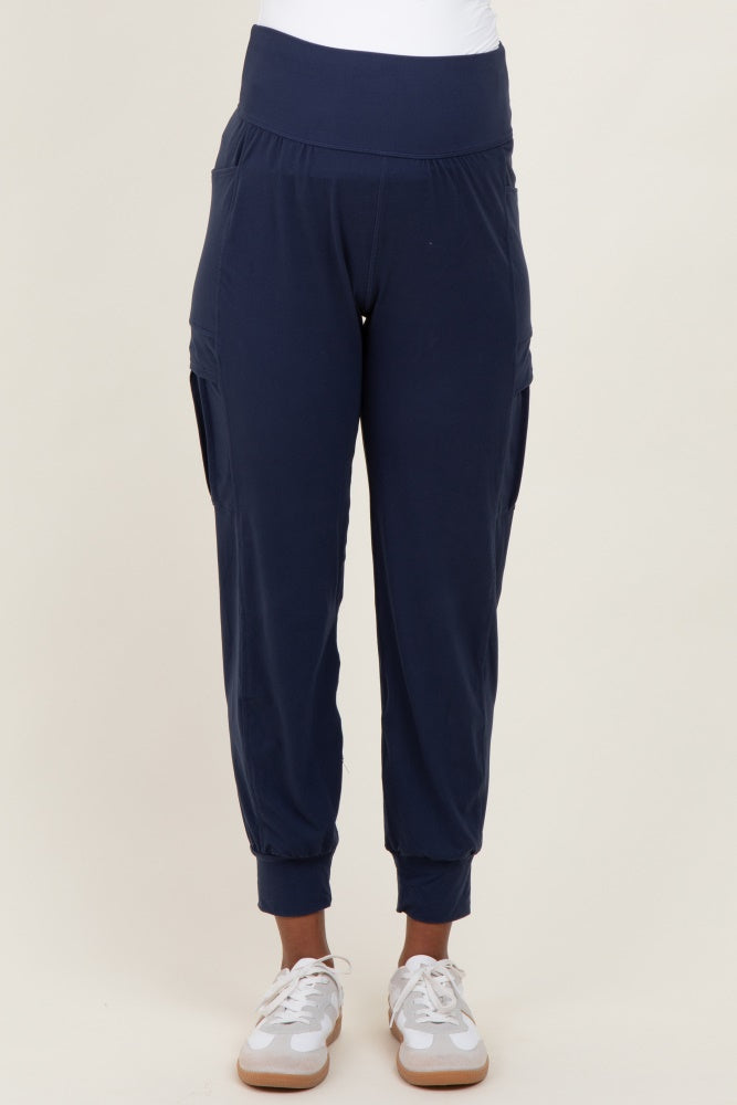 Navy Cargo Pocket Maternity Jogger Pants