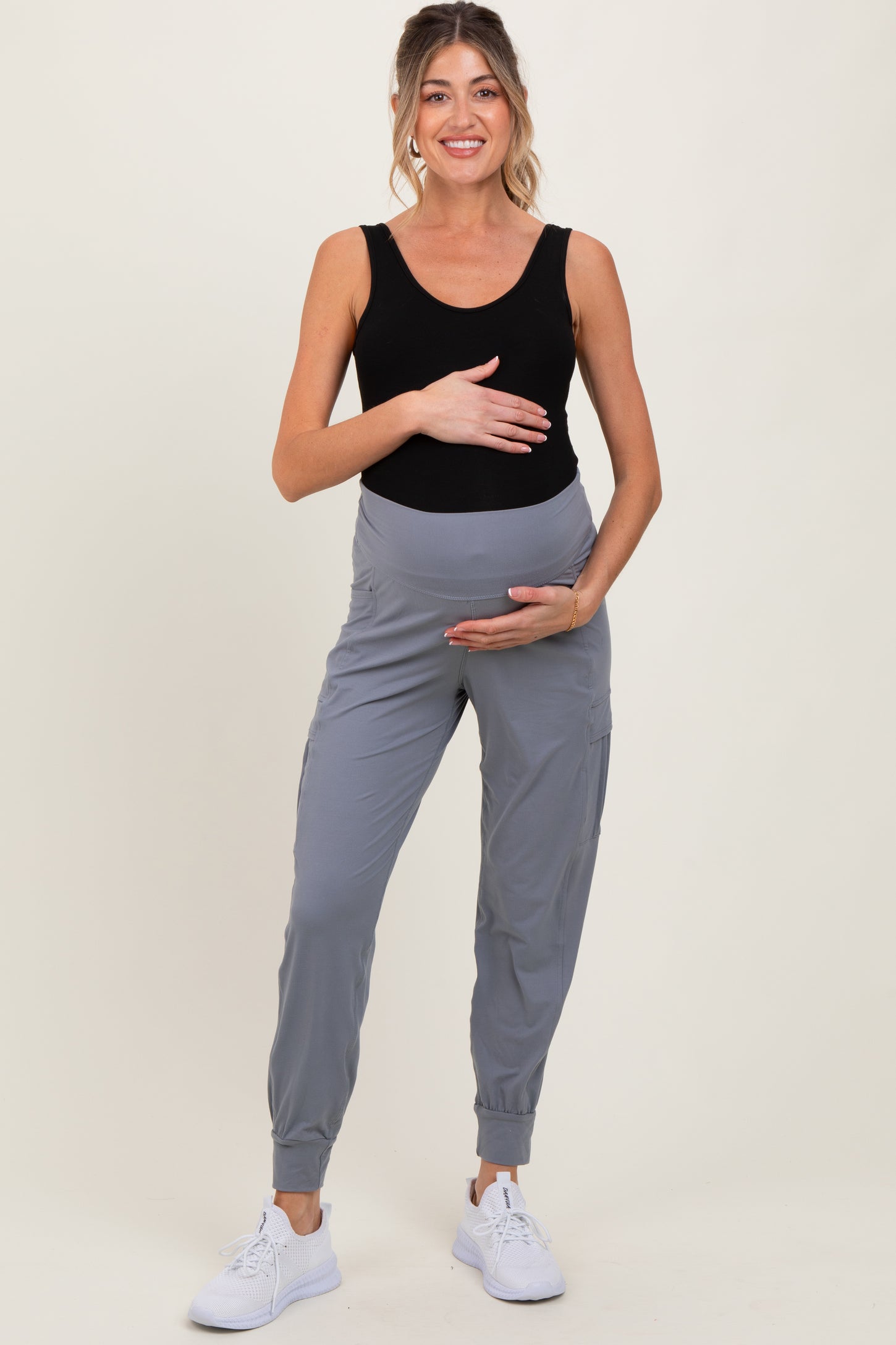 Grey Cargo Pocket Maternity Jogger Pants